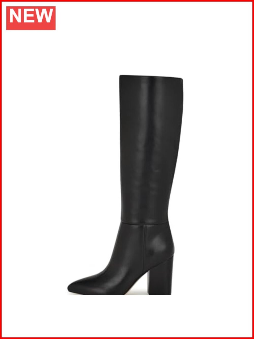 Knee High Boots Chunky Block Heel Pointed Toe Side Zipper PU
